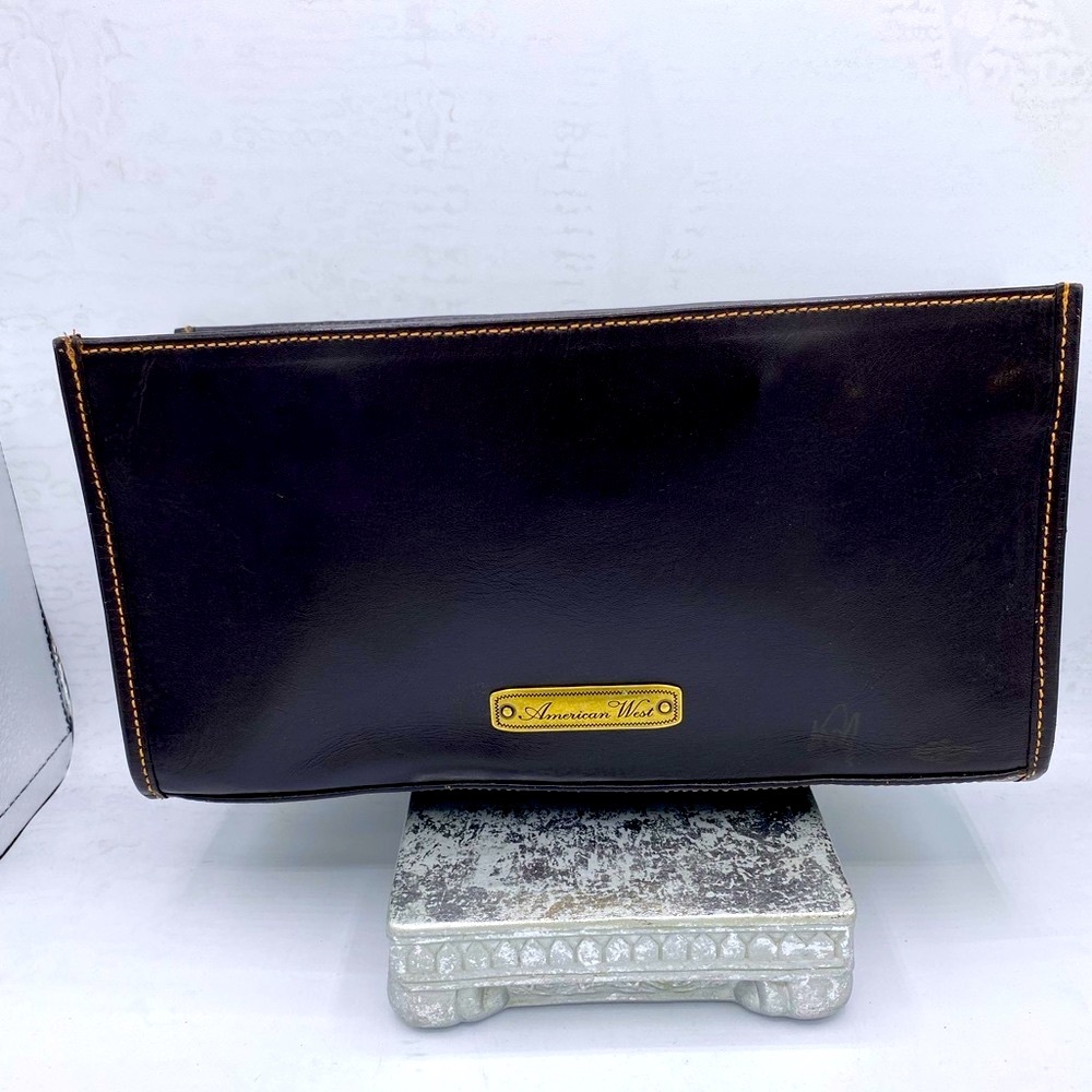 American West Tooled Leather Black/ Brown Clutch Has Rose Floral Design Purse - Picture 3 of 10